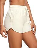 CRZ YOGA Women's Casual Sweat Shorts - 3.5'' Athletic Summer Comfy Cotton for Lounge Gym Jersey with Pockets White Apricot Small