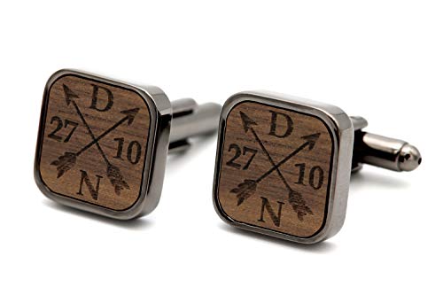 NaturSchatulle Manschettenknöpfe Herren Holz Gravur Individuell Pfeile 1 Paar Schwarz Manschettenknopf Eckig Hochzeit Anzug Männer Cufflinks for Men