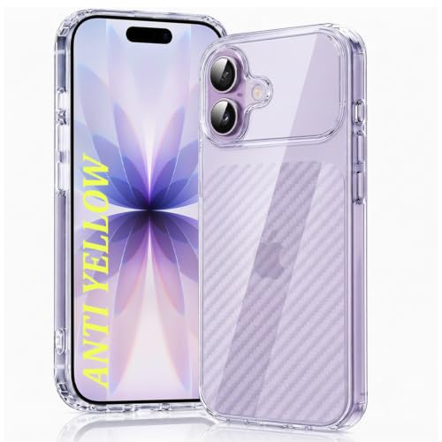 Image of DIZORO Crystal Clear Compatible with iPhone 17 Case with Anti-Yellow Shockproof Transparent Cover with Carbon Fiber Design