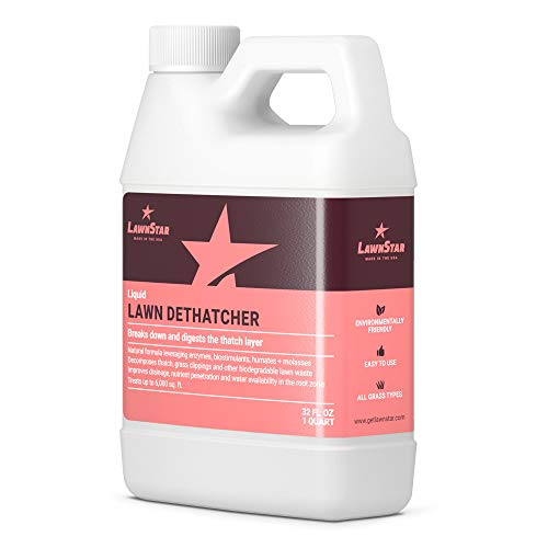Liquid Lawn Dethatcher (32oz) - Convenient Alternative to Corded, Electric, Rake & Tow Dethatchers - Digests Thatch Layer Naturally, Contains Humic Fulvic Seaweed & Molasses, Pairs with Aerator