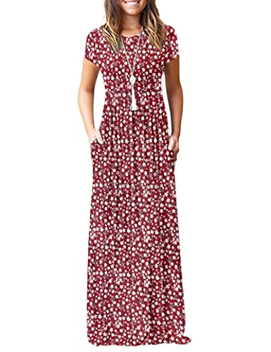 Image of MISFAY Women's Short Sleeve Maxi Dresses Long Casual Dresses with Pockets | Empire Elastic Waist, Crew Neck, Floor Length, Strentchy Flowy A Line Fit, Loose Plain Summer Outfits, Vacation Wear