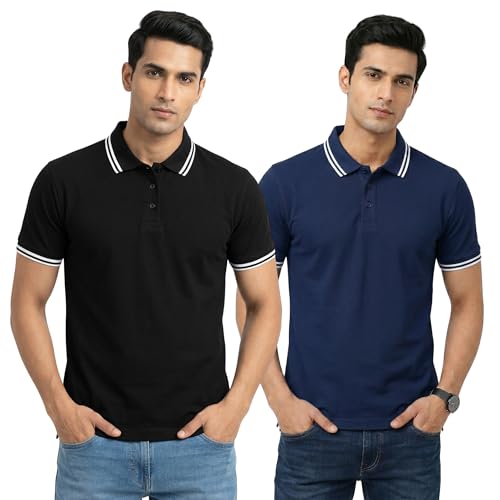 Image of Hangout Hub Hybrid Men's Polycotton Polo T-Shirt | Solid Finish | 260 GSM Premium Fabric | Half Sleeve Collared Neck | Regular Fit | Casual & Office Wear | Set of 1, 2 & 3