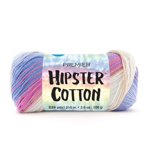 Premier Yarns Hipster Cotton Yarn, Ideal Yarn for Crocheting and Knitting, 100% Cotton and Lightweight Yarn, Machine Wash, Berry Rumble, 3.5 oz, 229 Yards