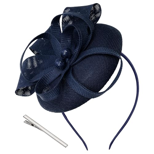 Pistha Fascinator Tea Party Hat for Women Pillbox Hat with Bow Pearl for Church Wedding Cocktail Dresses Headwear