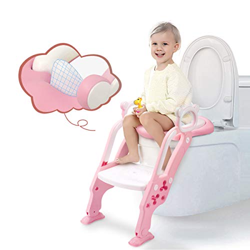 GrowthPic Toddler Toilet Training Seat Ladder with Sturdy Non-Slip Wide Step and Soft Cushion for Girls with Splash Guard(NEW)