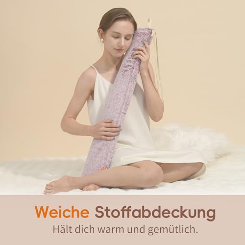 samply Lang Wärmflasche mit Bezug Flauschig, Groß Schlauch 3 Liter Long Hot Water Bottle mit Zum Umbinden, Bettflasche für Frauen Männer (Grau)