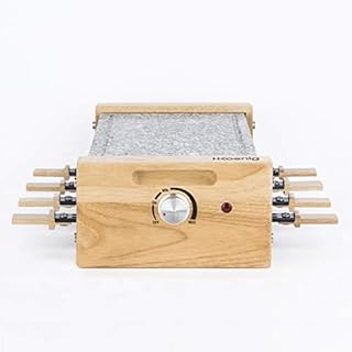 H.Koenig Appareil à raclette Multifonction 8 personnes WOD8 Design en bois naturel, Pierre granit amovible, Raclette fromage fondue professionnel, 8 poêlons antiadhésifs, 8 spatules en bois