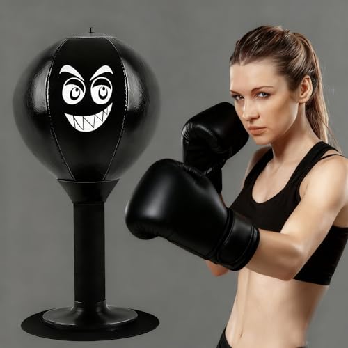 Punchingball Schreibtisch mit Saugnapf und Pumpe – Stressabbau Boxsack Schreibtisch Sandsack Aufblasbarer Tisch Boxball Anti-Stress Spielzeug für Büro, Home Office und Erwachsene (Schwarz)