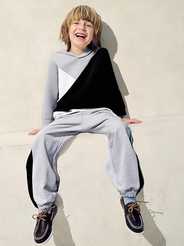 Image of Boys Clothes 2pcs Tween Boy Color Block Hoodie + Pants Little Boys Fall Winter Outfits Set, 4-12 Years