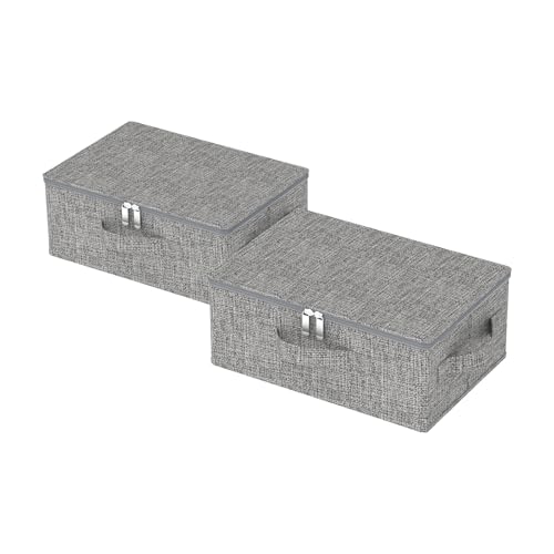 ENUMAIL 2er Set Faltbarer Ordnungsboxen mit Deckel, Aufbewahrungsbox mit Griff, Kleiderschrank Aufbewahrungstasche Kann im Schlafzimmer, Wohnzimmer Verwendet Werden, 38×26×15cm, Grau