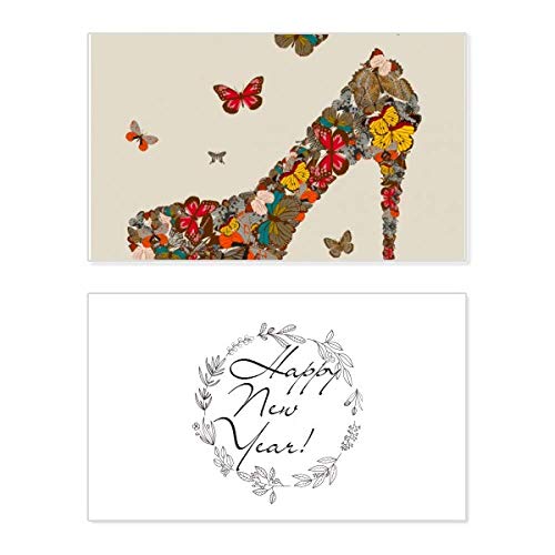 Tarjeta de Año Nuevo con diseño de tacón alto y mariposa para enviar bendiciones