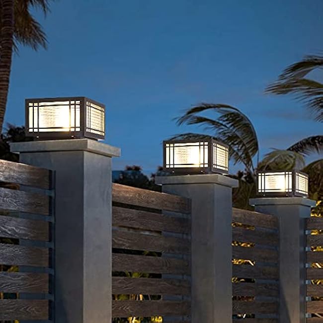 SLAWA Outdoor Post Cap Lights - Modern Square Fence Pillar Lamps with Stainless Steel Housing - Waterproof Lawn Column Cap Lamp for Courtyard and Deck
