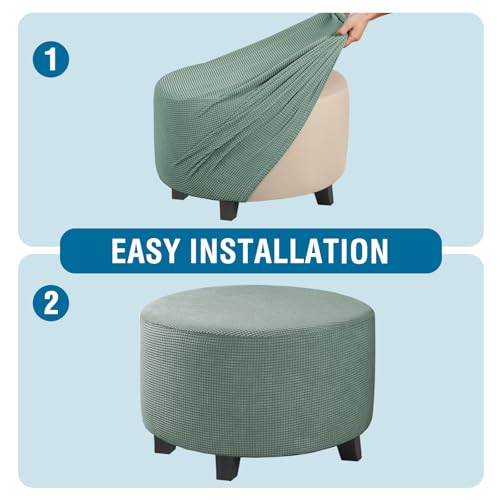 Image of H.VERSAILTEX Ottoman Cover Stretch Ottoman Slipcover Round Ottoman Storage Cover Folding Stool Covers Furniture Protector Cover for Footrest Ottoman Fit Dia 20 inch - 23 inch, Sage