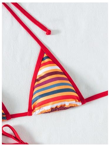 GORGLITTER Women's Striped Triangle Bikini Sets High Waisted String Thong Bathing Suit with Cover Up Shorts 3 Piece3