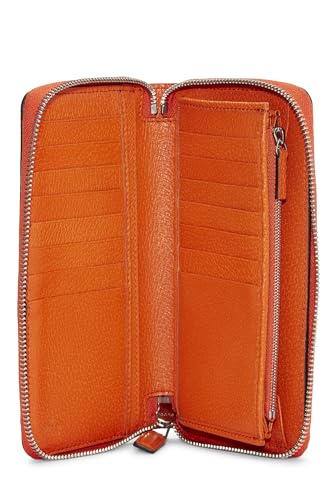 Pre-Loved Orange Leather Striped Zip Continental Wallet, Orange4