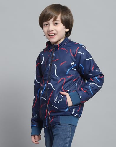 Image of Monte Carlo Boys Printed White & Rust Mock Neck Full Sleeve Jacket