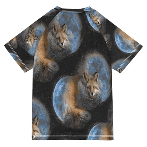 Boys Short Sleeve T-Shirts Western Foxes Moon Rashguard Kids Swim Shirts Sun UPF 50+2