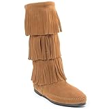 Minnetonka Women's 3-Layer Fringe Boots 11 M Taupe