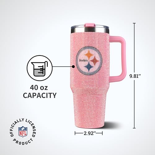 Image of The Memory Company Officially Licensed 40oz Pink Bling Game Day Tumbler, Pittsburgh Steelers