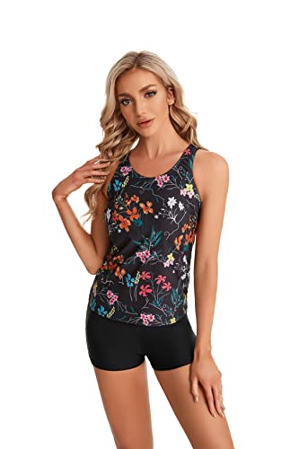 Tankini 2 pièces maillot de bain sportif avec short et soutien-gorge pour femme