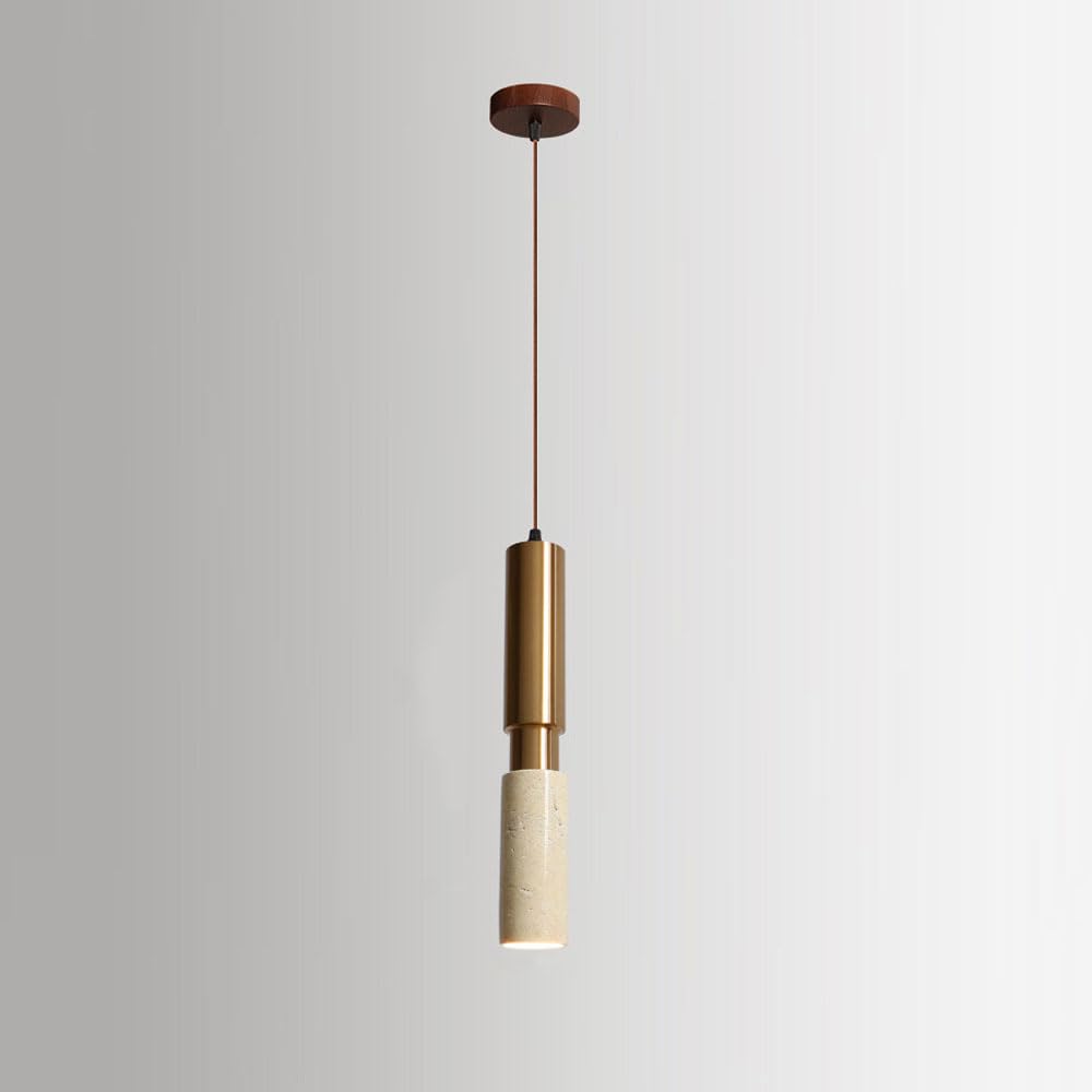 KXEcoLife Natural Stone Mini Pendant Light Fixture Mid Century Modern Yellow Travertine Kitchen Island Hanging Lamp Vintage Wabi Sabi Style Cylindrical Farmhouse Chandelier For Living Room B