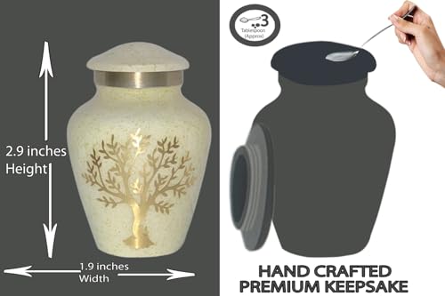 Image of Tree of Life Keepsake Urns for Human Ashes - 4 Small Keepsakes, Decorative Urns for Ashes Adult Female & Male, Funeral Urns - Pearl Marble