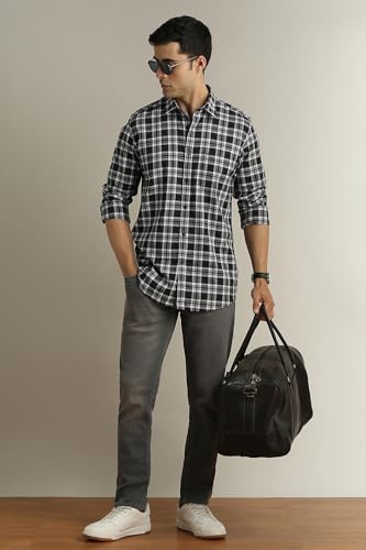 Image of Peter England Slim Fit Checkered Casual Shirt for Men - Full Sleeves | Cotton | Smart & Stylish