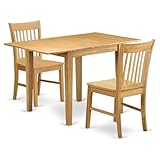 East West Furniture NDNO3-OAK-W - Juego de mesa de cocina de 3 piezas para espacios pequeños que contiene una mesa de comedor rectangular con caída y 2 sillas de comedor, roble