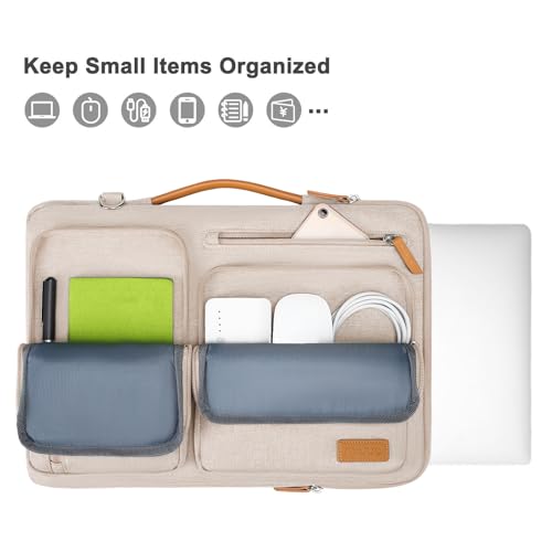 Image of MOSISO 360 Protective Laptop Shoulder Bag,15-15.6 inch Computer Bags Compatible with MacBook Pro 16 inch, HP, Dell, Lenovo, Asus Notebook,Side Open Messenger Bag with 4 Zipper Pockets, Sand