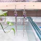 HHRLCHX Pendientes Personalizados, Pendientes alcistas alcistas, S925 Pendientes de Toro de Borla Larga Pendientes de Moda japoneses y Coreanos, aretes púrpura, 925