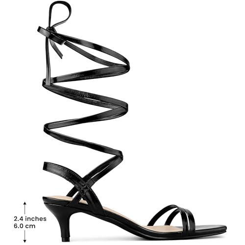 Allegra K Allegra K Women's Black Strappy Heel Slingback Lace Up Kitten Heels Sandals 8 M US
