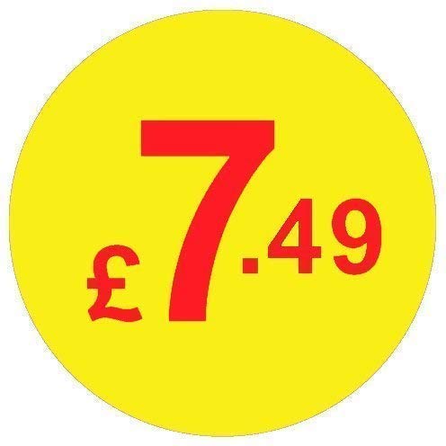 from 99p to £10 - Pack of 200 Red & Yellow 20mm Price Stickers/Sticky Labels - 40 Different Prices to Choose from (Red & Yellow £7.49)