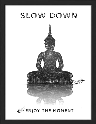 SIGNWIN Framed Poster Black & White Buddha Silhouette Inspirational Signs