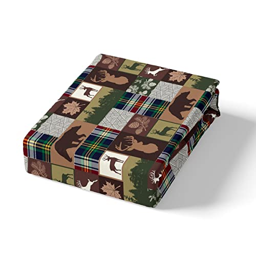 Erosebridal Lodge Plaid Duvet Cover Deer Bear Patchwork Comforter Cover Queen Size Rustic Bedding Sets,Wildlife Plaid Bear Deer Printed Bedding Sets,Camping Bedding Sets With 2 Pillow Shams, Brown #TOP3