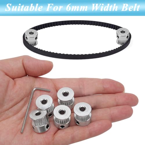 Image of Serplex GT2 20 Teeth 5mm Bore Timing Pulley Aluminum Synchronous Wheel for 6mm Belt, GT2 Pulley 20T Timing Belt Pulley Wheel Compatible with RepRap 3D Printer Prusa i3 (5Pcs)