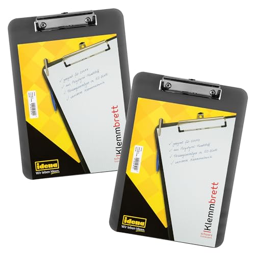 Idena 90194 - Appunti per DIN A4, 2 pezzi in nero traslucido, lavagna per scrittura con meccanismo di fissaggio nichelato