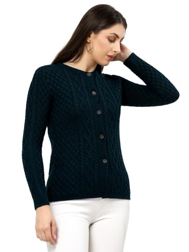 Image of Kalt Women Sweater for Winters Woolen Acrylic Full Sleeve Round Neck Cable Design Cardigan Sweater