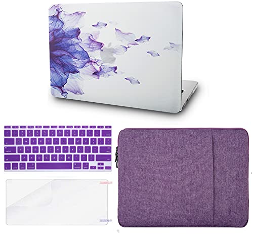 Super Big Clearance! KECC Compatible with MacBook Pro 13 inch Case A2338 M1 A2289 A2251 Touch Bar Plastic Hard Shell + Keyboard Cover + Sleeve + Screen Protector (Purple Flower)