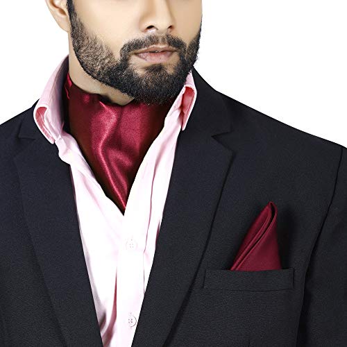 Image of BLACKSMITH Jacquard Microfiber Neckwear Ascot and Matching Pocket Square Set for Men