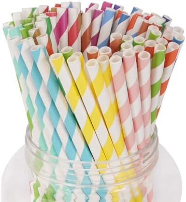 ペーパーストロー 100本入 ストライプ 紙ストロー 使い捨て 可愛い カラフル紙製 ロングストロー 衛生的 長持ち ジュース カクテル スムージー パーティー 誕生日 クリスマス パーティーグッズ 家庭用 業務用 パピエストロー