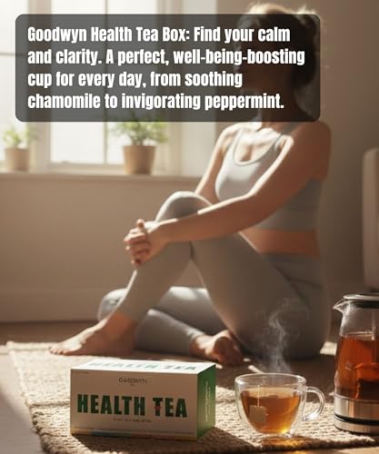 Image of Goodwyn Health Tea Box - 60 Tea Bags (6 Flavours x 10) | Turmeric, Tulsi, Kahwa, Chamomile, Peppermint & Digestive | Low to No Caffeine | Assorted Herbal Green Tea | Plastic-Free Bags
