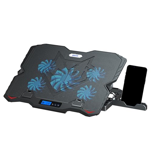 Image of Geonix Gaming Laptop Cooling Pad, LED Lights (1-6 grade), Computer Cooler Stand, 5 Quiet Fans for 15.6-18 Inch Laptops, 5 Stand adjustable point, PC Notebook Heat Dissipation (Black)
