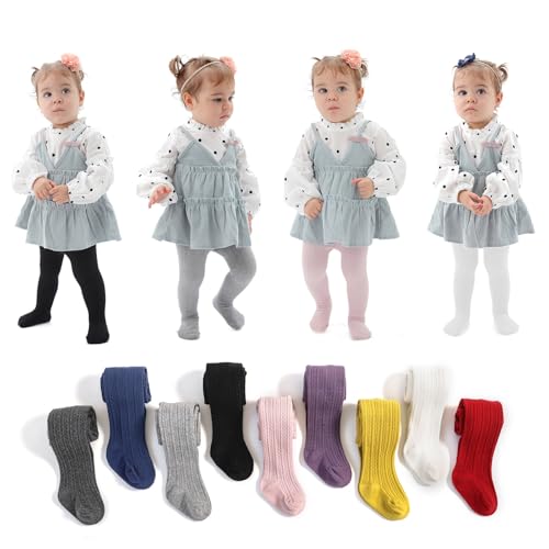 Image of EPEIUS Baby Girl Tights Cable Knit Cotton Seamless Footed Leggings 0-6Y | STAY-UP BABY TIGHTS. High elastic waist, smooth toe. Fits 0-3m newborn, infant & toddler. Ideal for daily wear & dresses.