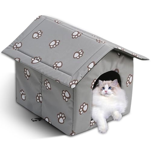 Katzenhaus Outdoor, Katzenhaus Outdoor Winterfest Isoliert, Katzenhöhle für Draußen Wasserdicht mit Abnehmbarem Kissen für Streuner Haustiere...