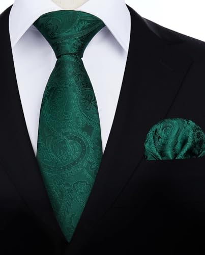 Image of HISDERN Ties for Men Paisley Floral Mens Ties and Pocket Square Cufflinks Set Classic Business Necktie Handkerchief