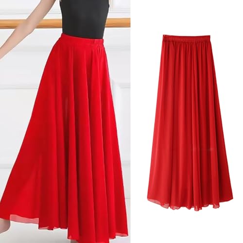 Women Elastic Waistband Pleated Chiffons Long Skirt Elegant Solid Color High Waist A Line Flared Beach Flowy Skirts2