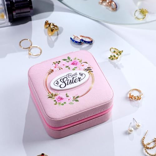 Image of P Arts Faux Leather Jewellery Organiser Box, Small Jewellery Box Organiser For Ring, Pendant, Earring, Necklace, Bracelet Jewellery Box For Women with Wooden Earrings for Women, Pink 4x4 Inch