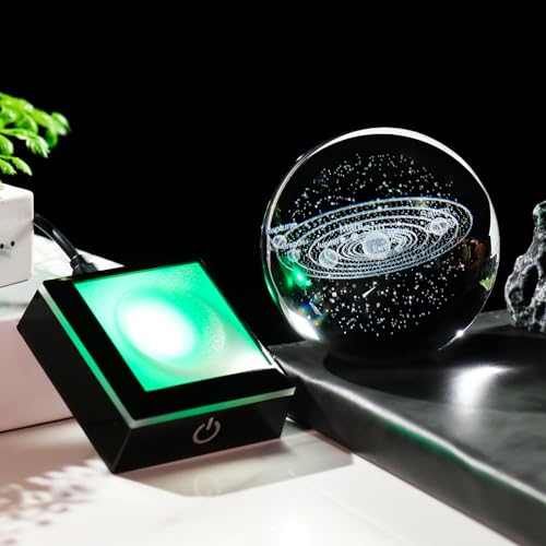 Image of Arikyrist 3D Solar System Crystal Ball 80mm with Light Base, Laser Engraved Space Universe Astronomy Gifts for Women Men Teens Boys and Girls, Glass Planet Solar System Model Sphere Night Light Decor
