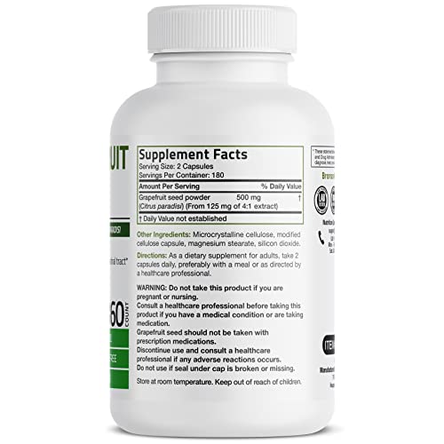 Bronson Grapefruit Seed Extract 500 Mg Per Serving Citrus Paradisi Supports Immune Health & Helps Maintain A Healthy Gastrointestinal Tract - Non-Gmo, 360 Vegetarian Capsules #TOP1