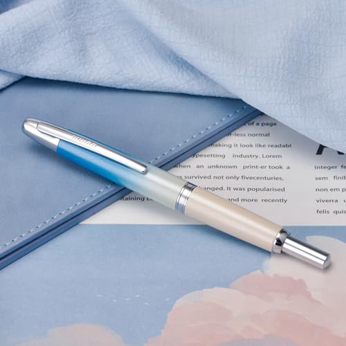 Image of Jinhao 10 Press Fountain Pen with Box, Gradient Blue Retractable Medium Nib with Ink Converter, Limited Edition Set (Silver Clip)